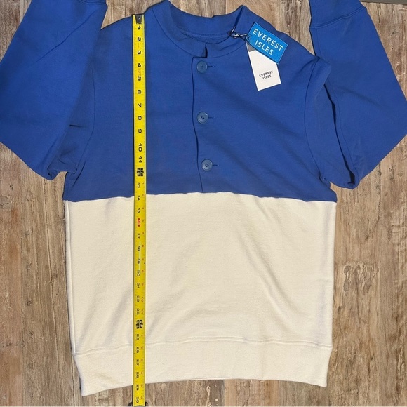 Everest Isles Two Tone Sweatshirt Blue/White Color Block Banded Collar NWT - Picture 6 of 7